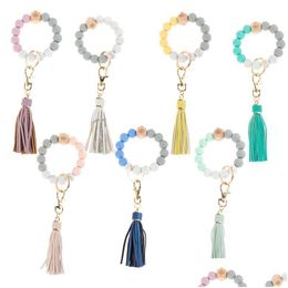 Keychains Lanyards For Women Sile Bead Car Key Chain Ring Bracelet Wristlet Gift Keychain Beaded Keys Keyring Holder Food Grade Fema Ottd9