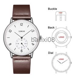 Other Watches CL030 Genuine Leather Brand Your Own Watch Fe Relojes Hombre Custom Men OEM Company Watch Full Blk with Subdial Watch J230728