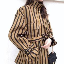 Women's Jackets Wool Coats Women Winter Red Fur Pockets Straight Womens Oversize Turn Down Collar Thick Striped