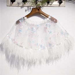 Scarves Women's Spring Summer Flower Embroidery Vintage Feather White Mesh Pashmina Female Sunscreen Lace Shawl Cloak R1107