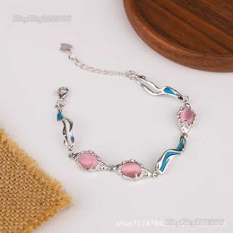 Design S925 Sterling Silver Irregular Dropping Glue Texture Splice Inlaid Opal Bracelet High grade Silver diamond Jewelry charms