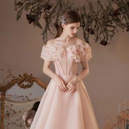 2023 A Line Off the Shoulder pink princess Satin Ball Gowns Prom Dresses Court Train with Lace Flower Appliques Evening Gowns Evening Dress black girl prom dress