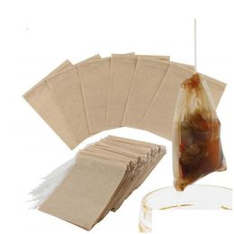 Coffee Tea Tools 100Pcs/Lot Loose Leaf Empty Bags Natural Unbleached Paper Disposable Sachet Strainers Wooden Color Drop Delivery Ho Otdnh