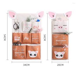 Storage Bags Sundries Hanging Bag Cartoon Cotton And Linen Wardrobe Behind The Door Creative Organizer