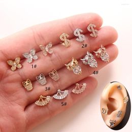 Stud Earrings 2023 Geometric Zircon Earring Single Ear Ring Brass Screw Creative Piercing Jewelry Women Girl Gift