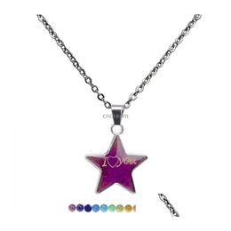 Pendant Necklaces I Love You Happy Friend Star Necklace Colour Changing Temperature Sensing Mood Women Children Fashion Jewellery Will An Dhq05