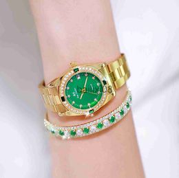 Other Watches Brand Watch for Women Middle East Luxury Gold Blue Green Rhinestone Waterproof Steel Strap Calendar Quartz Watches with Box J230728