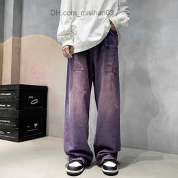 Men's Pants Men's Purple Wide Jeans Ins Fashion Hip Hop Denim Trousers Retro Casual Trousers Street Clothing Extra Large Men's Y2K Clothing Z230801