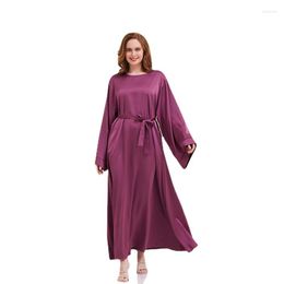 Ethnic Clothing Elegant Muslim Dress Women's Robe Long Sleeve Abaya Casual With Waist Tie Abayas For Women Vistidos Musulmana