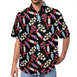 Men's Casual Shirts Candy Print Blouses Man Lollies Lollipop Hawaii Short Sleeves Design Retro Oversized Vacation Shirt Gift Idea