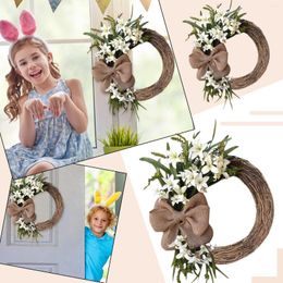 Decorative Flowers Simulation Bow Easter Plant Linen Wreath Memorial Hanging Year Sign For Front Door Home Signs