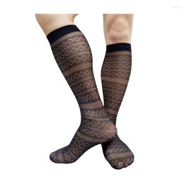 Men's Socks Knee High Long Tube Mens Dress Suit See Through Vintage Floral Sexy Stocking Lingerie Softy Business Gentleman