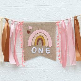 Banner Flags Boho rainbow party decorations Birthday 1 year Girl Happy 1st One Year Birthday Chair Banner Baby Shower Gender Reveal 230731