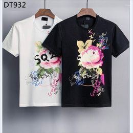 Men's T Shirts Flower Doodle Letter Printing Stylish Cotton Summer Top Couple Outfit Shirt For Men Italian DT932#