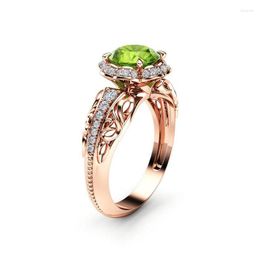 Wedding Rings Flower Ring Brass-plated Rose Gold Green Zircon