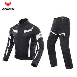 DUHAN Men Motorcycle Jacket+ Pants Breathable Racing Jacket Moto Combinations Riding Clothing Set ,D-06 213S