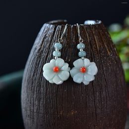 Dangle Earrings Natural Emerald Flower Bead Jade DIY Charm Jewellery Fashion Accessories Hand-Carved Man Ahd Woman Luck Amulet Gifts