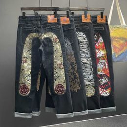 Men's Jeans Straight Pants Skeleton Embroidery Mopping Streetwear Denim Clothing Men Baggy STNE
