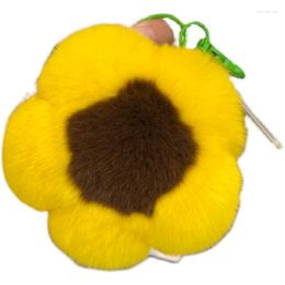 Keychains Real Rex Fur Flower Keychain Pompom Bag Purse Charm Adorable Key Ring Fluffy Ball Fashion Gift