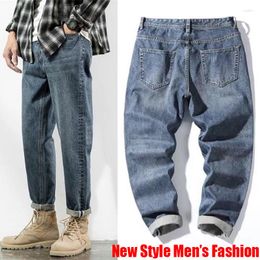 Men's Jeans Trendy Men Cowboy Washed 2023 Street Style Straight Pants Male Casual Loose Trouser Black And Blue Denim Para Hombre