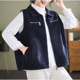 Women's Vests Plus Size Simple Denim Vest For Women Spring Autumn Retro Zipper Lapel Sleeveless Jacket Female Casual Loose Jean Waistcoat