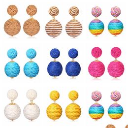 Stud Raffia Earring Boho Handmade St Rattan Drop Geometric Lantern Dangle Earrings For Women Girls Summer Beach Jewe Dhgarden Dhsva