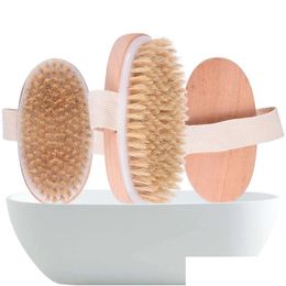 Bath Brushes Sponges Scrubbers Dry Brushing Body Brush Drying Skin Exfoliating Brushes Scrub For Flawless Skins Mas Hand Grip Drop Otz9S