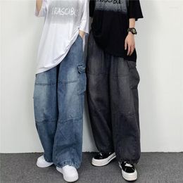 Men's Jeans Spring Autumn Trousers Baggy For Men Wide Leg Pants Pockets Elastic Waist Streetwear Loose Comfortable Fashionable