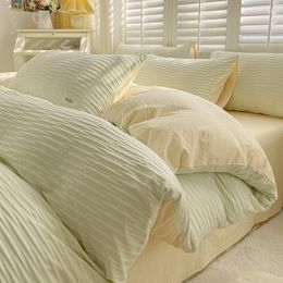 Bedding Sets Home Textiles Seersucker Set Double Nordic Duvet Cover Washed Cotton 200x200 For Solid Color Bedclothes