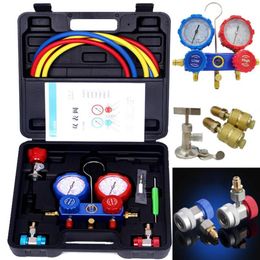 Professional Hand Tool Sets 3 Way Car HVAC Gauges With Hoses AC Manifold Gauge Set R410a R134a R404A R22 Refrigerant Hoses Adapte248I