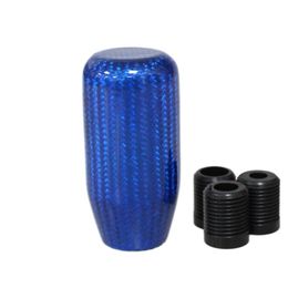 Blue Long Cylinder Carbon Fibre Ball Shape Gear Shift Knob for AT MT Shifter Lever 3 Aadapters switching adapters Cool Funny Autom276l