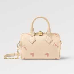 Explosion New Women's bags top M46397 travel bag handbag speedy bandouliere 20 pattern embossed letter print cream pink colorway rolled gold rose trianon pink