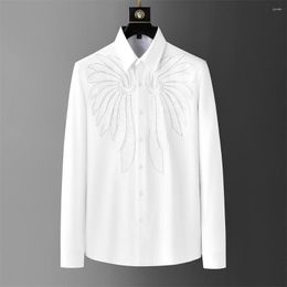 Men's Dress Shirts Rhinestone Embroidered Shirt For Men Long Sleeve Slim Banquet Social Star Stage Clothing M-5XL