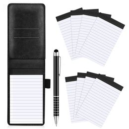 Notepads 10Pcs Mini Pocket Notepad Holder Set with Metal Pen and Pocket Notebook Refills Black 230729