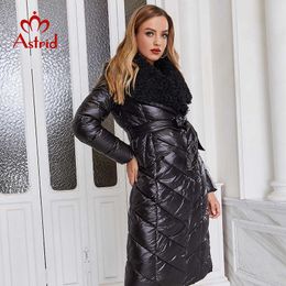 Women's Fur Faux Fur Astrid 2023 Women's Jacket Female faux Fur lapel Hooded Elegant Tie Belt stitching down jacket Oversize parkas Women coat 8690 HKD230727