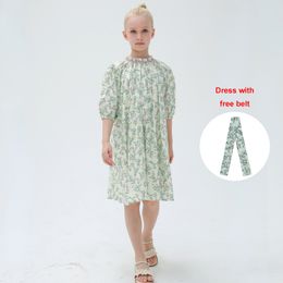 Girl s Dresses Lavender Big Bust Loose Dress Baby Set Normal Teen 2023 Summer Clothes with Lining Kids Floral Cotton 7304 230731