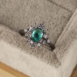 S925 silver wish emerald ring personalized dyed black ring simple design ring in Europe and America