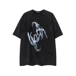 Men's T Shirts High Street Skull Finger Washed Short Sleeve Summer Tees Crew Neck Oversized Cotton Casual Tshirts Loose Harajuku Tank Top