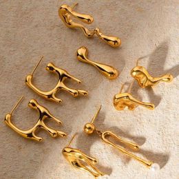 Hoop Earrings Uworld Stainless Steel Asymmetry Unusual Big Stud Statement Metal Cast Waterproof Creative Golden Jewellery Women Gift