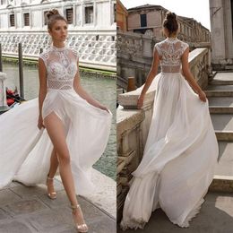 Julie Vino 2019 High Slits Wedding Dresses Bohemia Sexy Lace Appliqued Bridal Gowns A Line Beach Wedding Dress260T