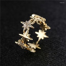 Cluster Rings Fashion Hip Hop Jewellery Gold Colour Statement Bling CZ Geometric Ring For Women Open Design Adjustable Size Wholesale