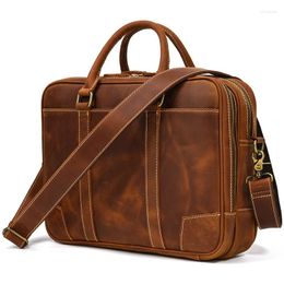 Briefcases Nesitu Highend A4 Vintage Brown Genuine Crazy Horse Leather Men Messenger Bag Executive Briefcase 14'' Laptop Portfolio M3823