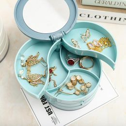 Jewelry Pouches MOONBIFFY Multilayer Rotating Plastic Stand Storage Box With Mirror Earrings Ring Cosmetics Beauty Container Organizer