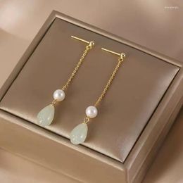 Dangle Earrings PANJBJ Silver Color Pearl An Jade Earring For Women Girl Retro Water Drop Jewelry Birthday Gift