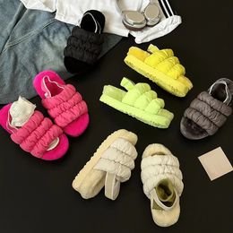 2023 Designer Women pure Colour Wool Slides slippers Classic Luxury Fure Fluffy Furry Warm Sandals ladys Autumn Winter outerdoor Muffin bottom slipper men shoes size