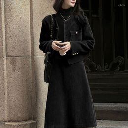 Two Piece Dress UNXX Tweed Women Two-piece Set Black Vintage Office Lady Single Breasted Blazer Female Casual Slim High Waist Long Skirt