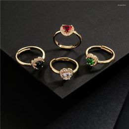 Cluster Rings 4 Different Colours Heart Shape Crystal CZ Wedding Ring For Women Gold Colour Copper Engagement Jewellery Adjustable Finger