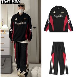 Mens Tracksuits TINT ERA Baggy Two Piece Set For Men Parachute Wide Leg Pants Sweatshirts Outfit Tracksuit Polo Vintage Casual Streetwear 230731