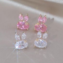 Stud Earrings Korea Fashion Jewelry 14K Gold Plated Zircon Sweet Girl Gifts Elegant Women Daily Work Accessories