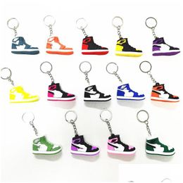 Keychains Lanyards 14 Colours Designer Mini 3D Sneaker Keychain Men Women Kids Key Ring Gift Shoes Handbag Chain Basketball Sile Drop Otpqg